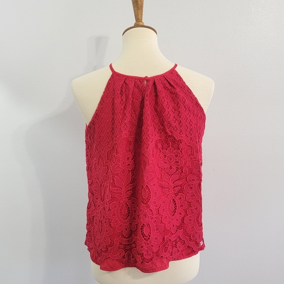 Red Lace High Neck Tank Top - Picture 3 of 11